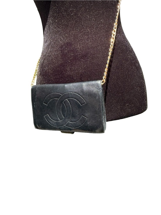 CHANEL Handbags - Beautiful Black Leather CHANEL Wallet Series 4 w/ Unbranded Crossbody Chain